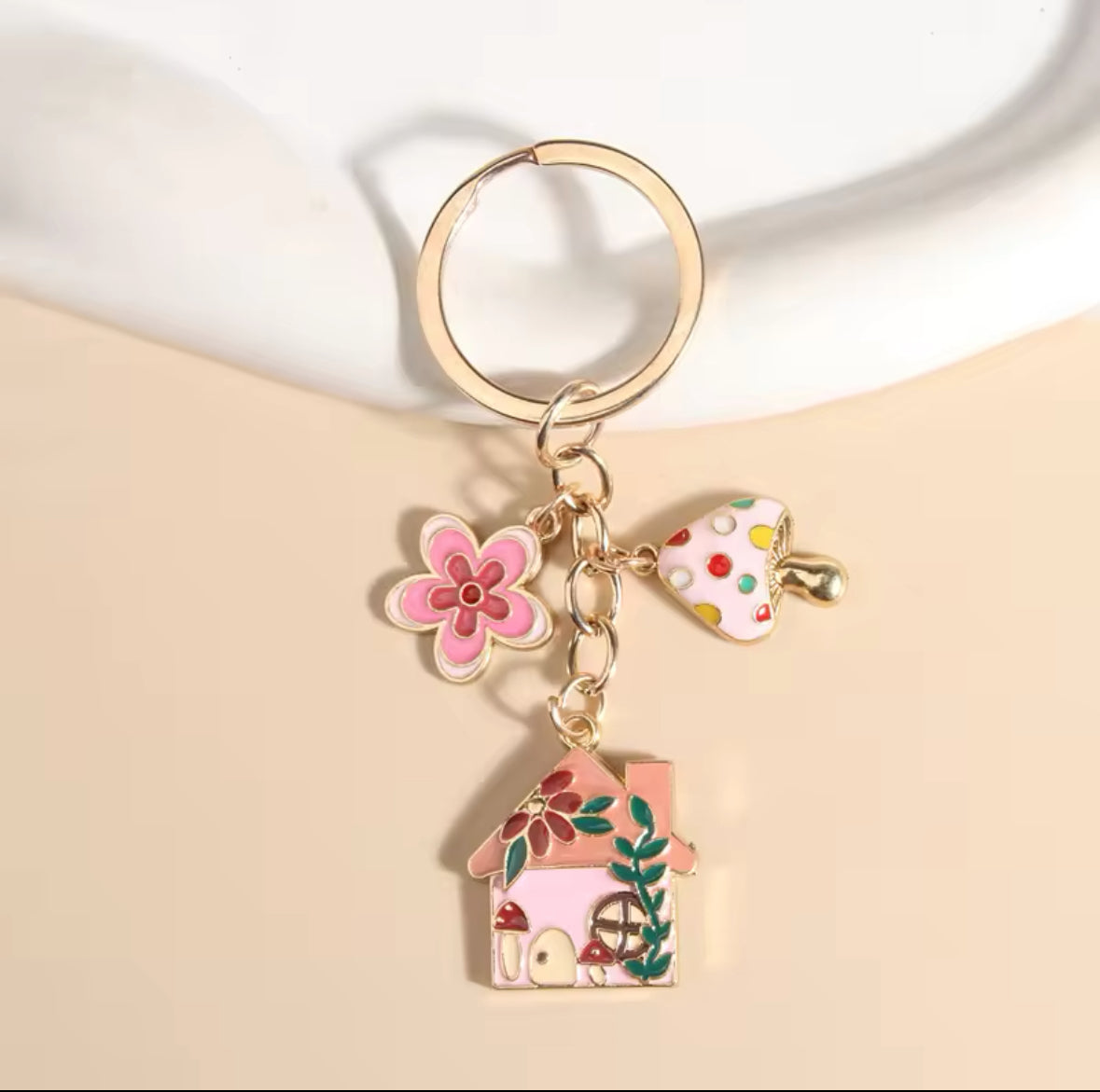 Mushroom house keychain
