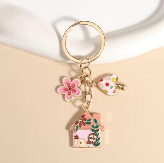 Mushroom house keychain
