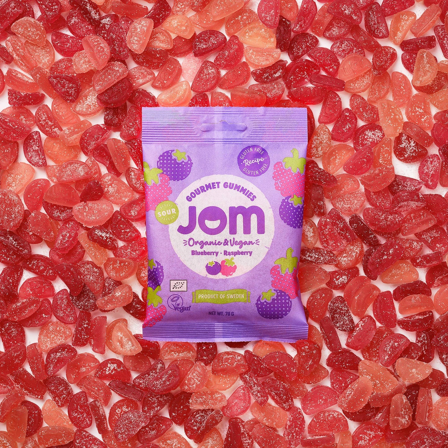 Organic and Vegan Swedish Sour Blueberry and Raspberry Gummies