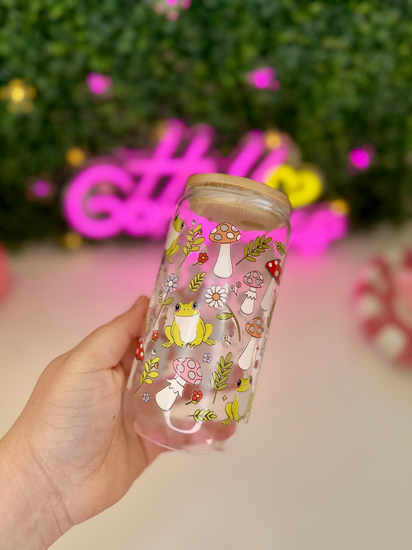 Drinkglas met rietje | cottagecore frog