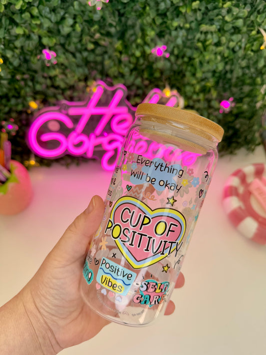 Drinkglas met rietje positivity cup