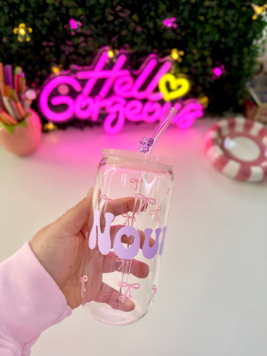 Drinkglas met rietje | cute bow met naam
