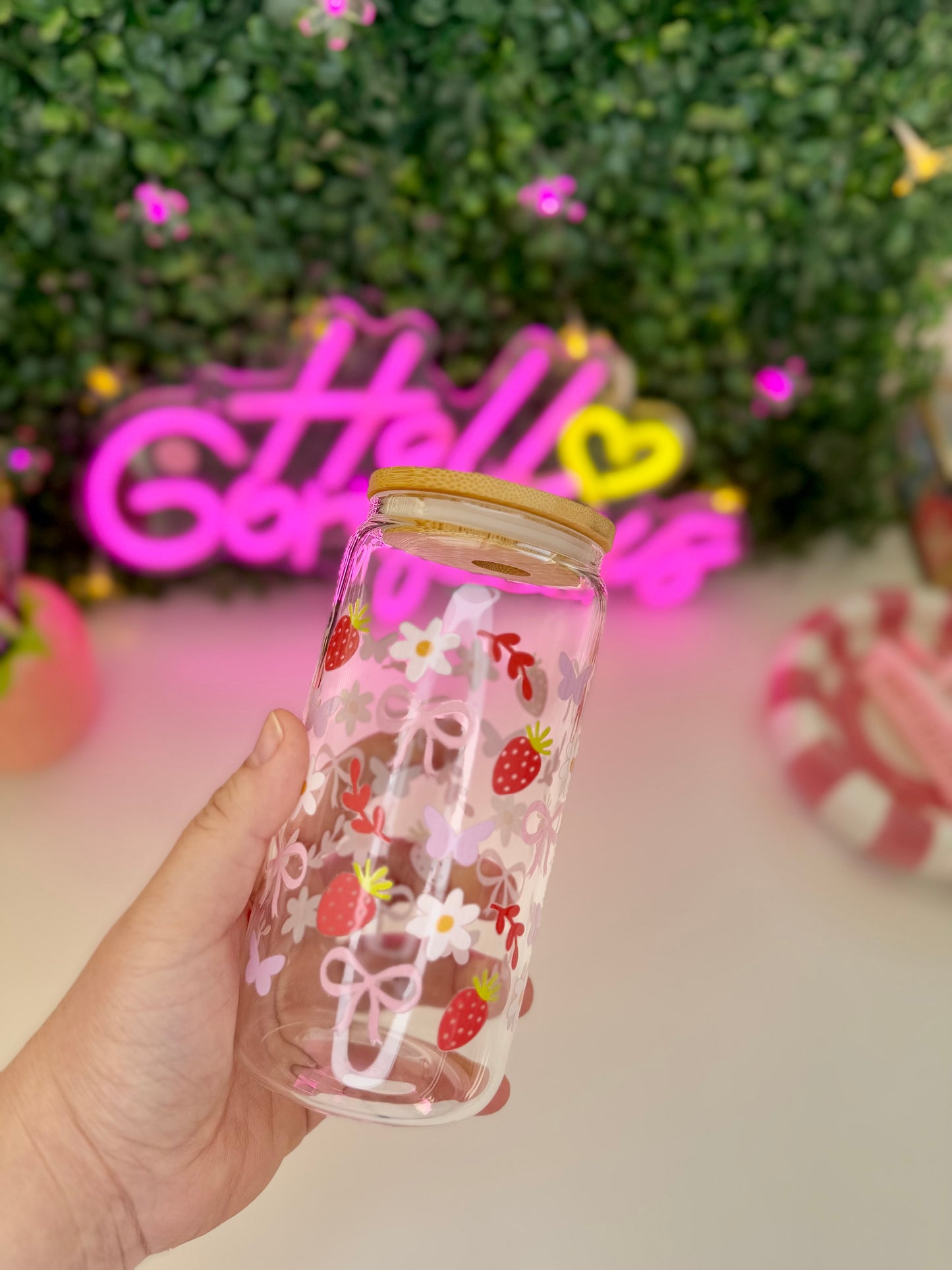 Drinkglas met rietje | Girly berry