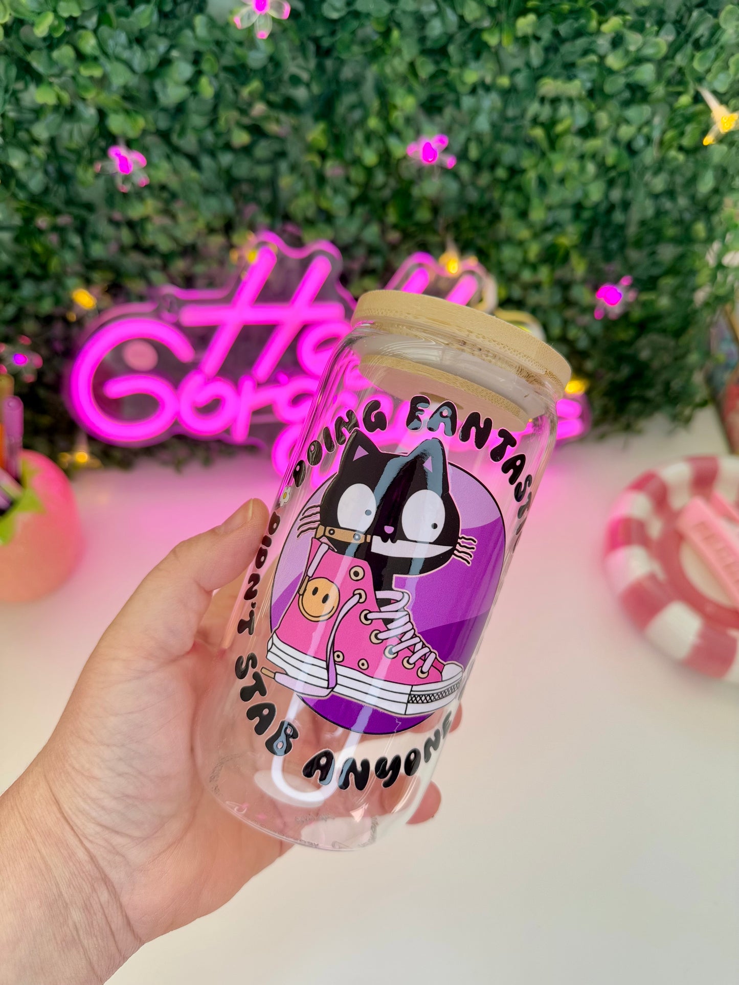 Drinkglas met rietje | Doing fantastic! Didnt stab anyone today!