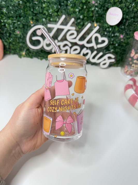 Drinkglas met rietje self care is