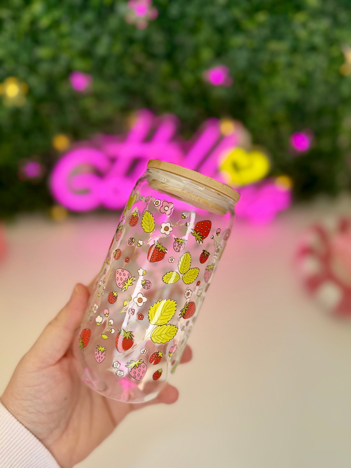 Drinkglas met rietje sweet strawberry