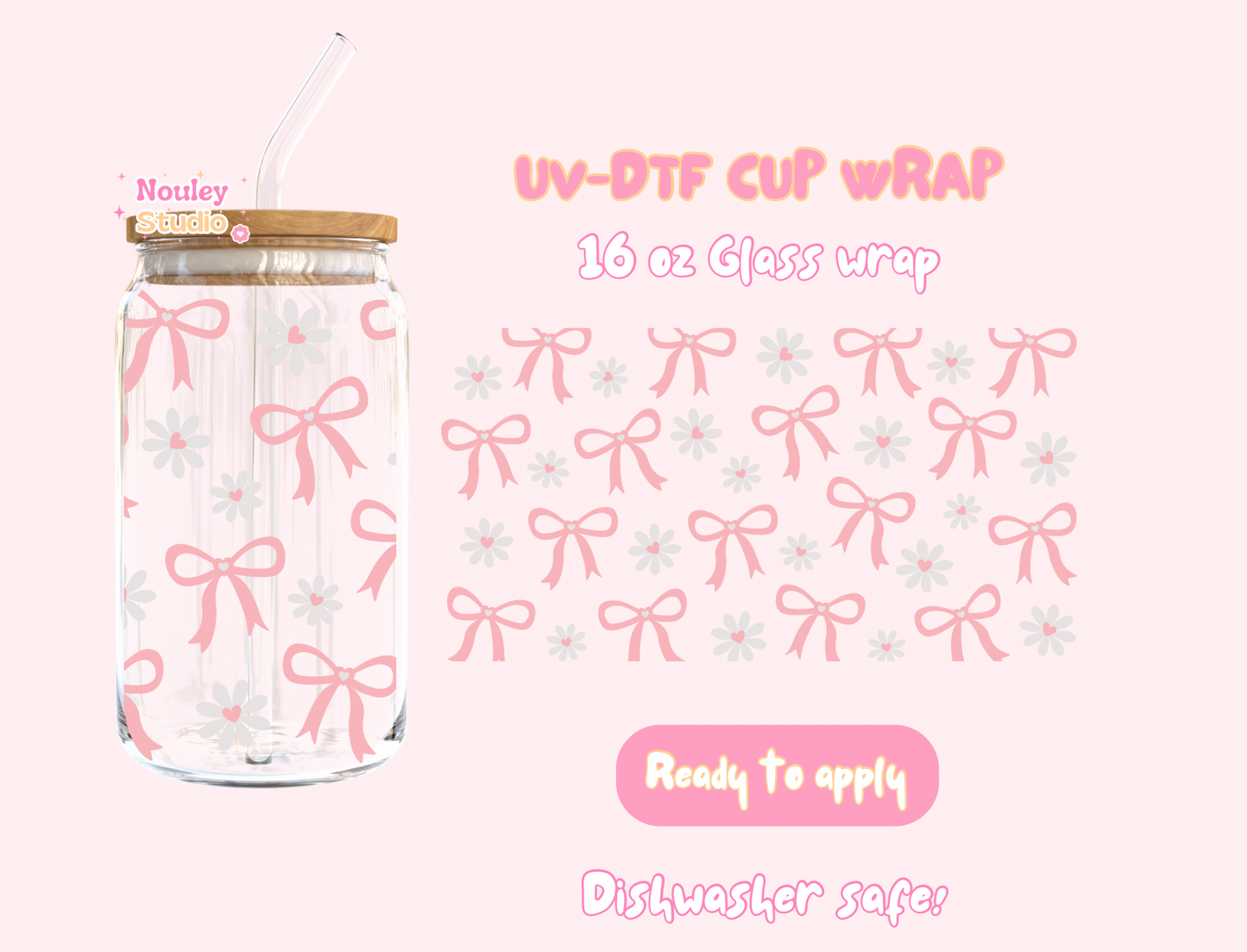 UV-DTF Cup wrap | Cute Bows & Daisy