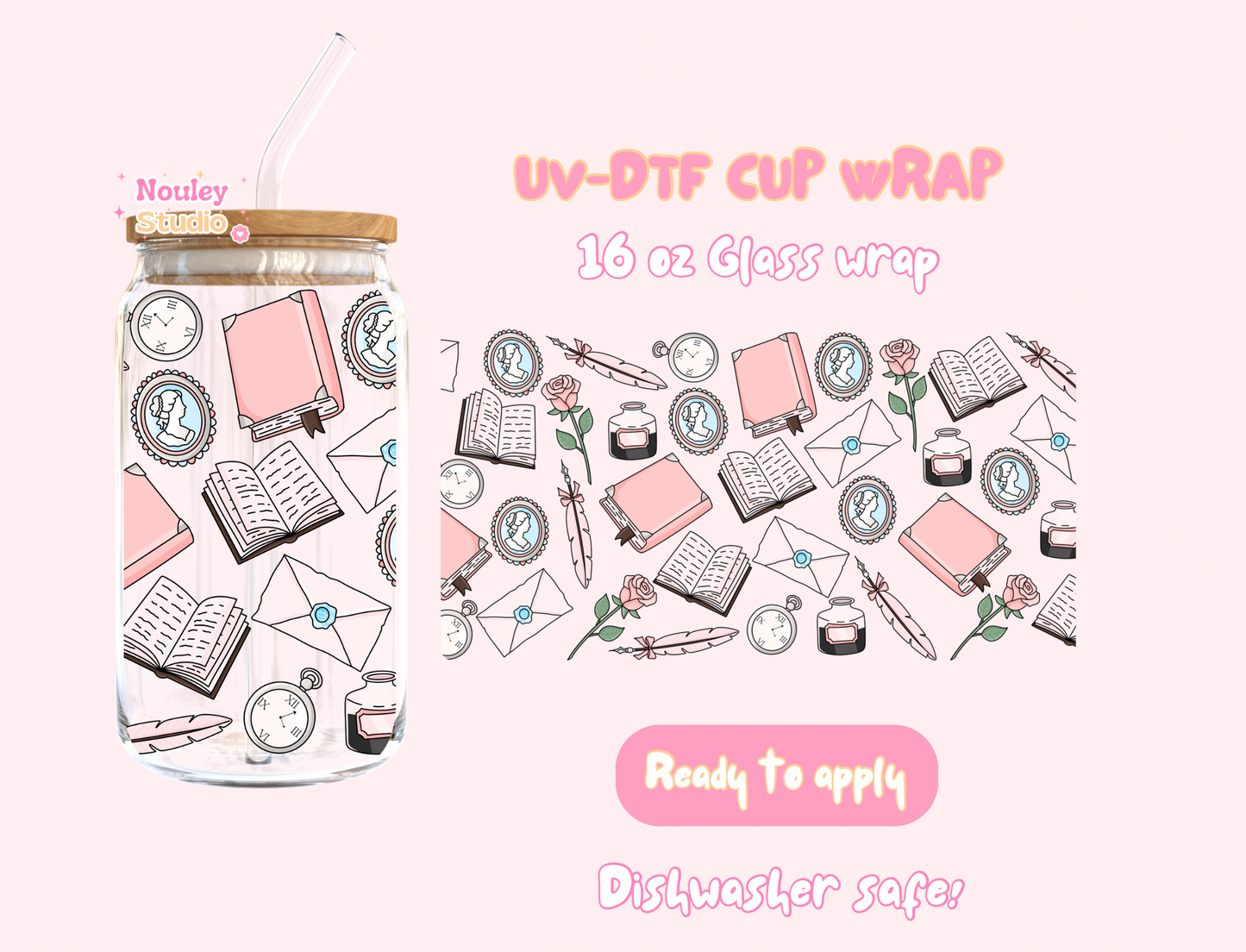 UV-DTF Cup wrap | Pink romance book lovers