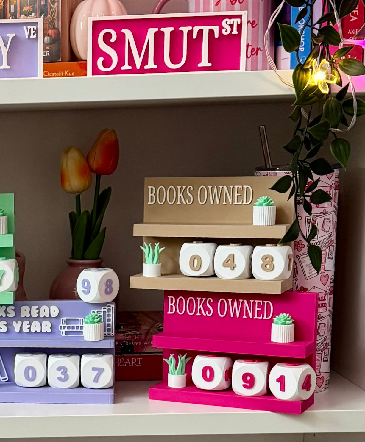 Book Counter ‘Books Owned’ zonder boeken – minimalistisch tellertje voor boekenliefhebber