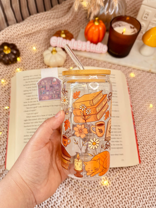 Drinkglas met rietje | autumn cat